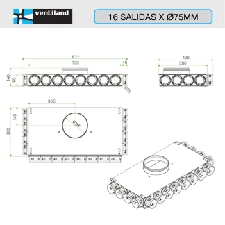 PLENUM DE DISTRIBUCION PLANO DE ACERO INOXIDABLE VMC DE 16 SALIDAS 1006 43.webp